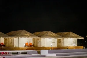 Swiss Tent at Dusk N Dunes Thar Desert Camp Jaisalmer